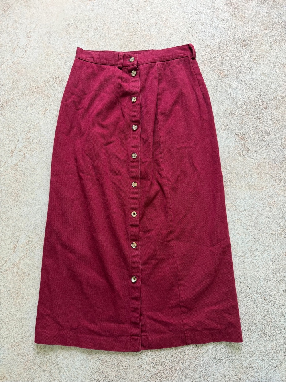 Button-Front Midi Skirt in Burgundy